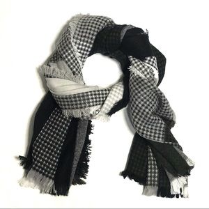 Large Oversized Blanket Scarf Black & White Patchwork Knit Design.